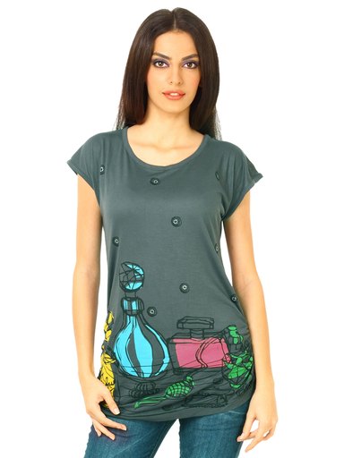 Flying Machine Women RN HS Grey Tshirts